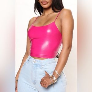 NWT fashion nova Kiki Pleather Cropped Top - Fuchsia